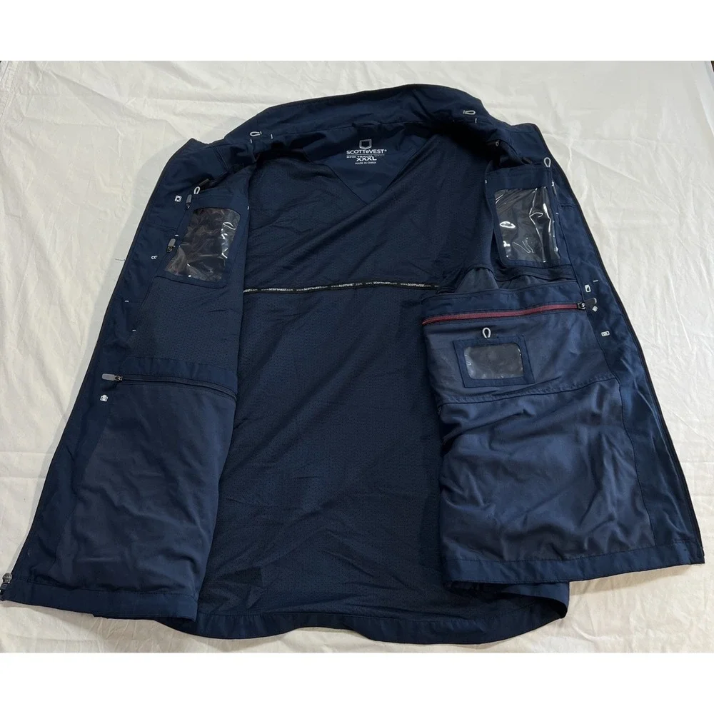 Scottevest Vest Mens 3XL Tall Blue RFID Travel Full Zip Pockets Tec 26 Pockets